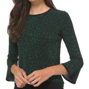 MICHAEL Michael Kors Cheetah Print Bell Sleeve Top Moss S